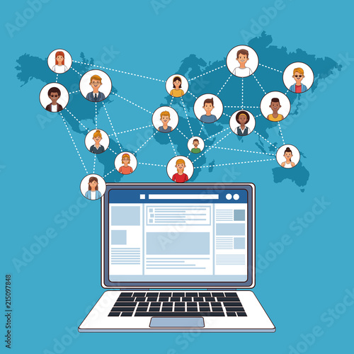Social network laptop and people online vector illustration graphic design