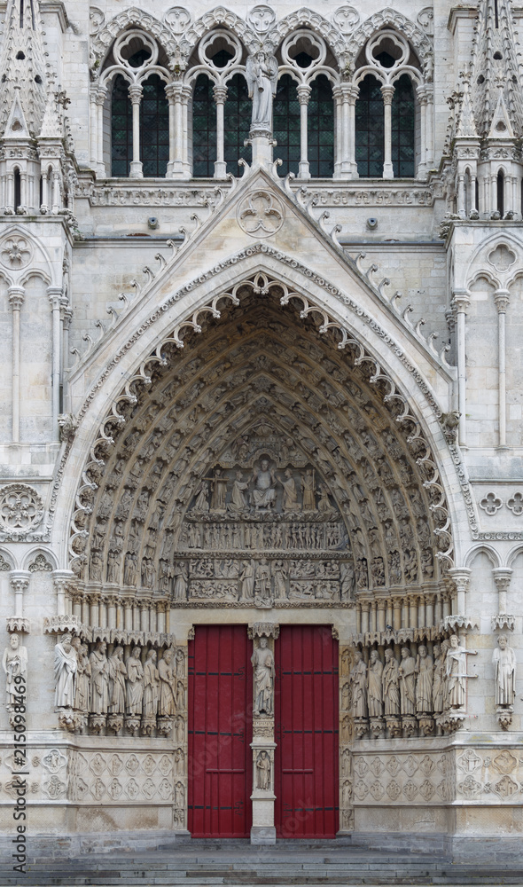 Detail view of the porch of Amiens Cathedral, France