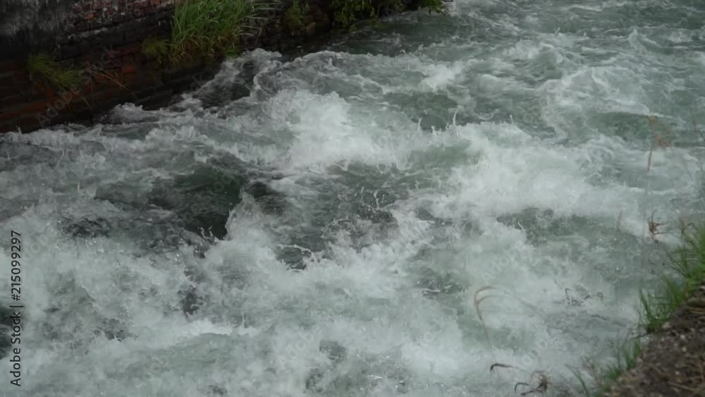 Flowing and splashing water in cold river Flowing and splashing water in cold river