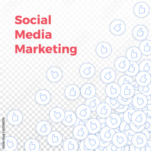 Social media icons. Social media marketing concept. Falling scattered thumbs up. Scattered bottom ri