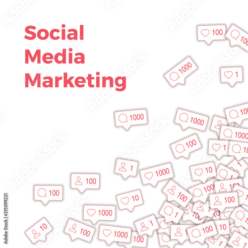 Social media icons. Social media marketing concept. Falling counter comment friend notification. Sca