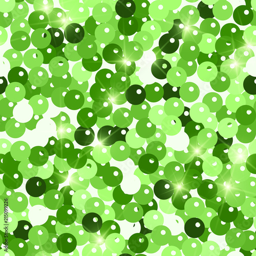 Glitter seamless texture. Admirable green particles. Endless pattern made of sparkling spangles. Mes