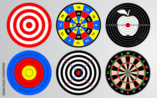 Set of shooting range target vector, dart board isolated, archery for gun game player target practice.