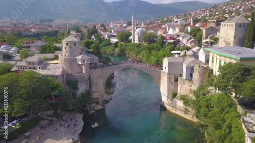 old  mostar bridge flying  photo