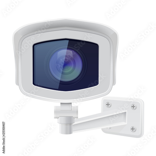 CCTV security camera. Front view. White surveillance system