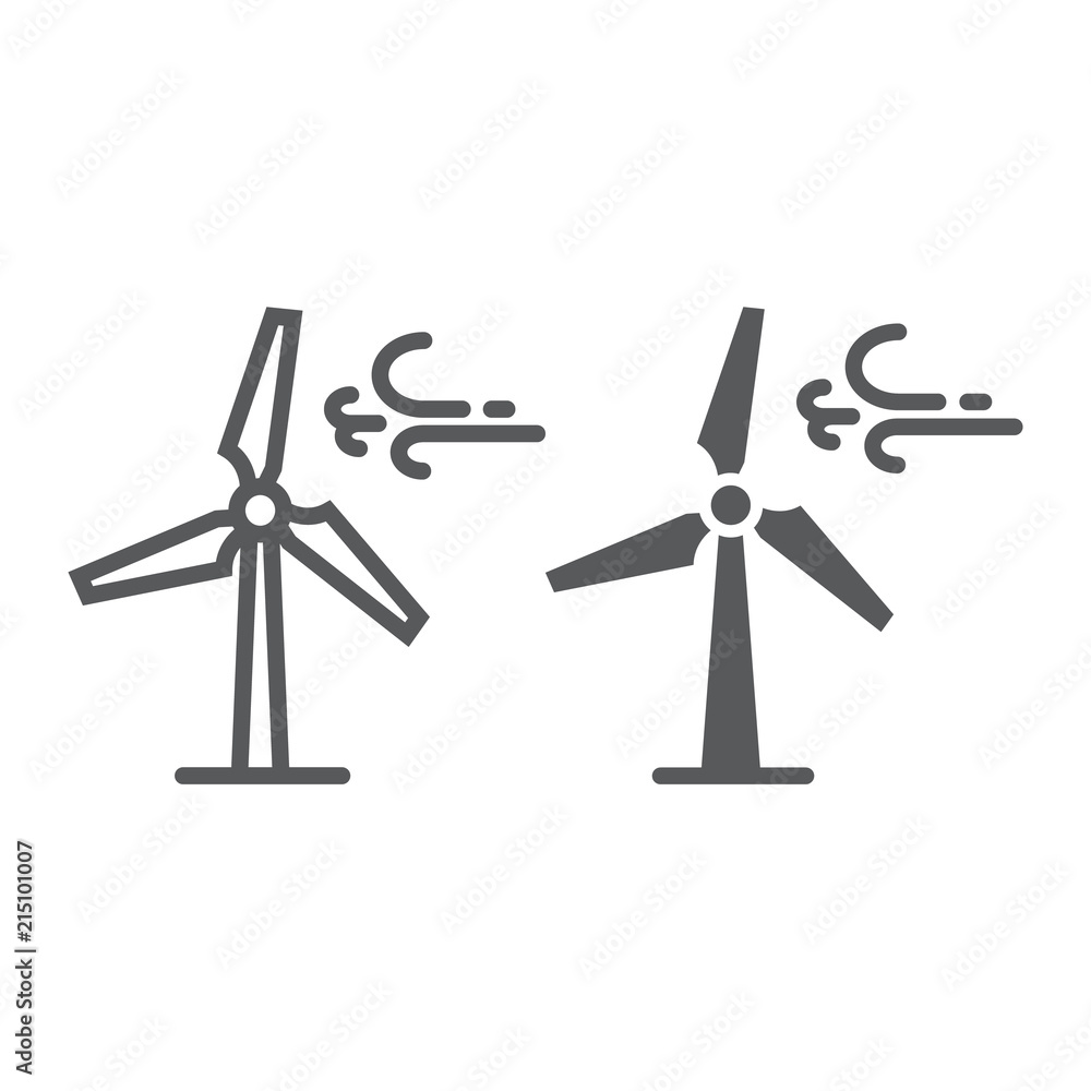 Wind turbine line and glyph icon, ecology and energy, windmill sign, vector graphics, a linear pattern on a white background, eps 10. Wind turbine line and glyph icon, ecology and energy, windmill sign, vector graphics, a linear pattern on a white background, eps 10.