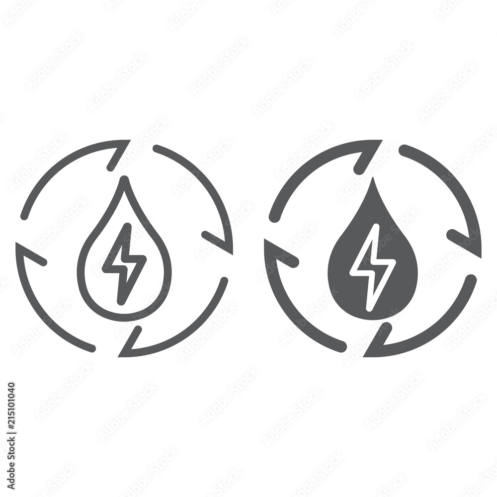 Water energy line and glyph icon, ecology and energy, recycling sign, vector graphics, a linear pattern on a white background, eps 10. Water energy line and glyph icon, ecology and energy, recycling sign, vector graphics, a linear pattern on a white background, eps 10.