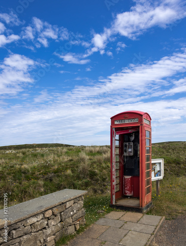 Lonely Red Phone Booth Telephone Box in Scotland UK