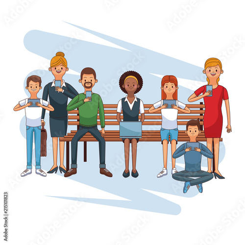 People seated on park chair using technology vector illustration graphic design photo