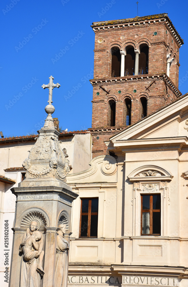 Rome, basilica of San Bartolomeo to the island and bell tower.