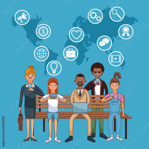 People seated on chair connected to social media vector illustration graphic design photo