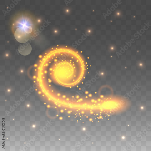 The lighting effect is a swirling spiral. Speed lighting effect. Luminous flux with flickering lights. Vector illustration.