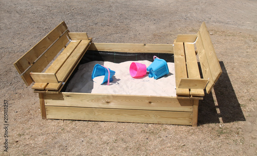 Fotografie, Obraz A Foldaway Childrens Wooden Play Sandpit with Seats.