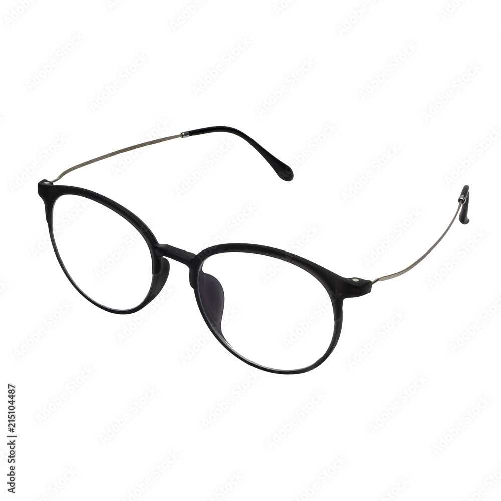 black eye glasses isolate on white background.