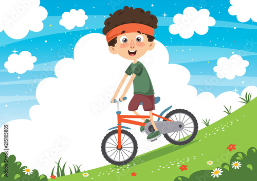 Vector Illustration Of Kid Cycling