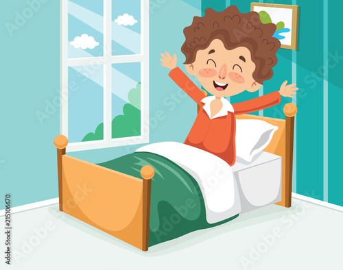 Vector Illustration Of Kid Waking Up