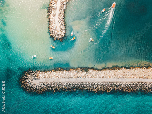 Aerial Drone View Of Concrete Pier On Turquoise Water At The Black Sea