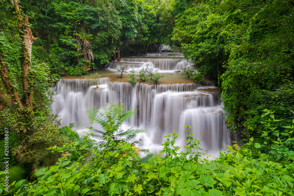 Beautiful waterfall in deep forest, Huay Mae Kamin Waterfall in Kanchanaburi Province, Thailand