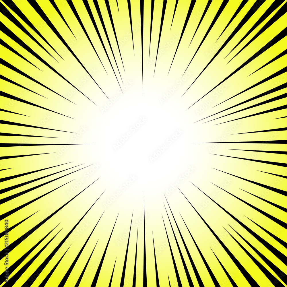 Radial lines on a yellow and white background. Comic book speed
