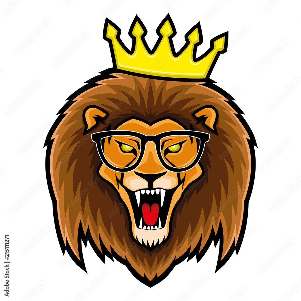 Lion in glasses and crown on white background. Lion in glasses and crown on white background.