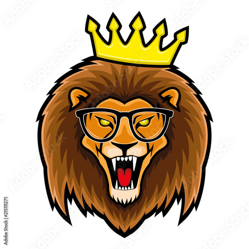 Fototapeta Naklejka Na Ścianę i Meble -  Lion in glasses and crown on white background.