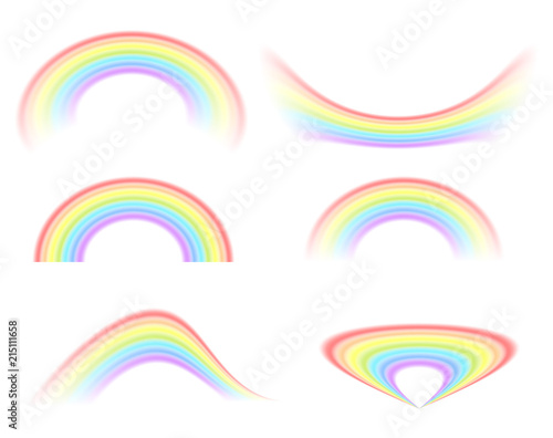 A selection of rainbow, different options on isolated white background. Vector illustration for your design. The symbol of the ended rain.