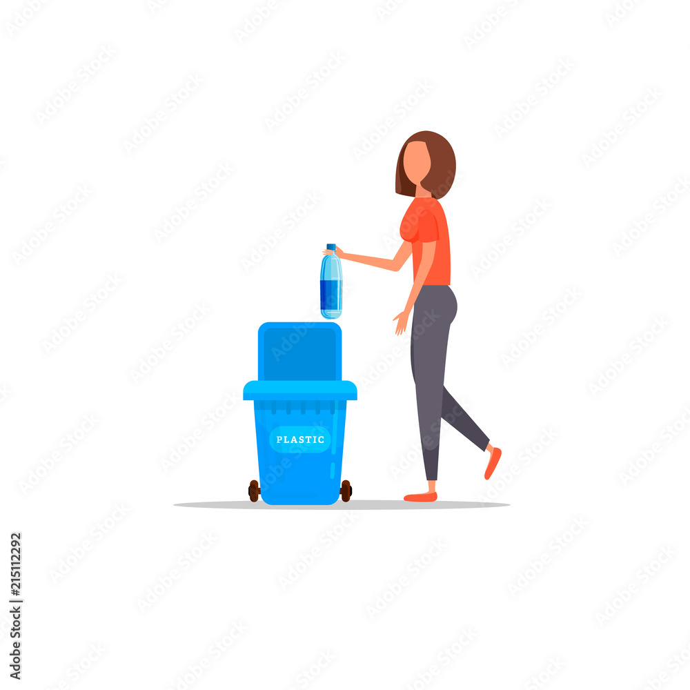 Woman hand throws garbage into a plastic bottle Woman hand throws garbage into a plastic bottle