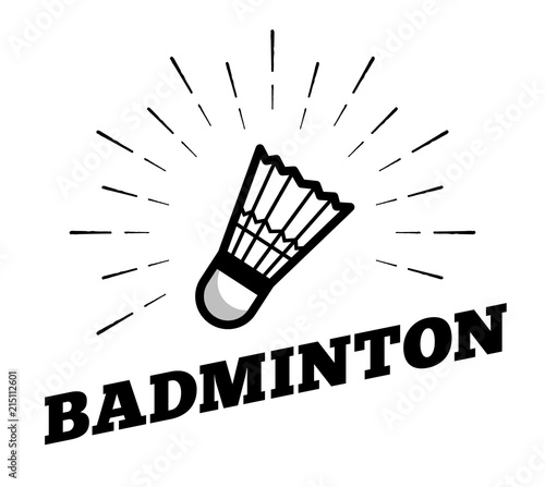 Vector badminton sport shuttle cock ball logo icon sun burtst print hand drawn vintage line art design