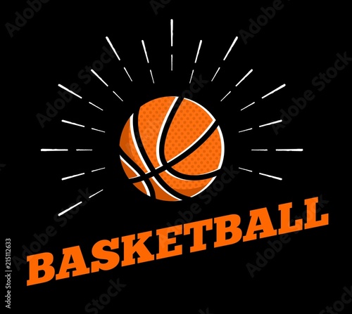 Vector basketball sport ball logo icon sun burtst print hand drawn vintage line art design