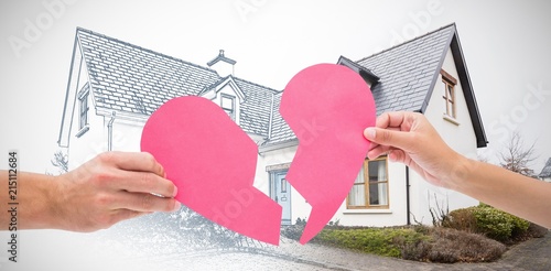 Fotografi Composite image of hands holding two halves of broken heart