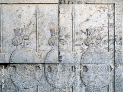 Persian empire soldiers bas relief, Persepolis, Iran