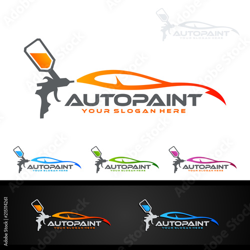 Car Painting Logo with Spray Gun and Sport Car Concept