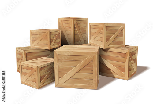 Pile of stacked sealed goods wooden boxes