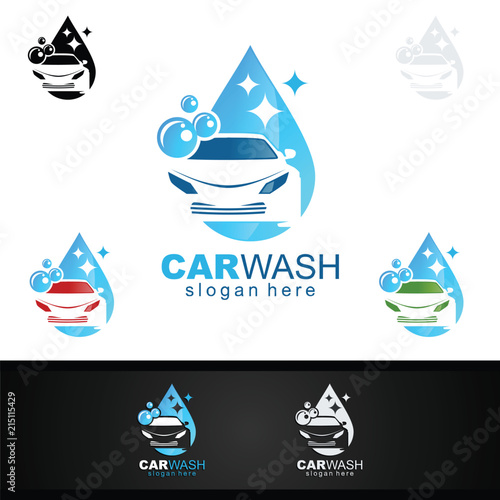 Car Wash Logo, Cleaning Car, Washing and Service Vector Logo Design
