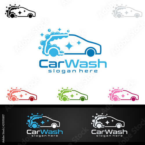 Car Wash Logo, Cleaning Car, Washing and Service Vector Logo Design