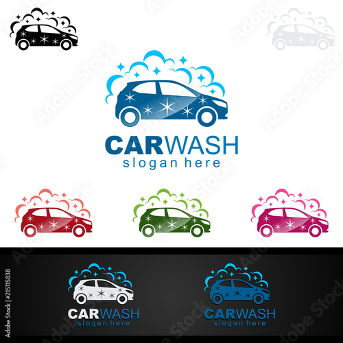 Car Wash Logo, Cleaning Car, Washing and Service Vector Logo Design