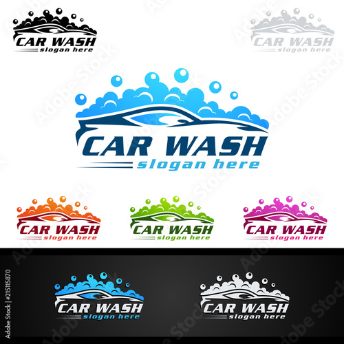 Car Wash Logo, Cleaning Car, Washing and Service Vector Logo Design