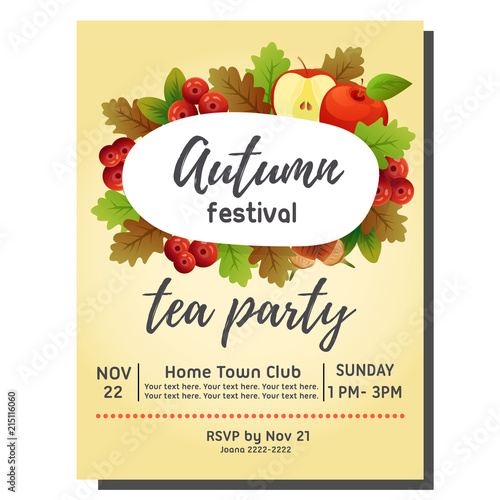 tea party autumn invitation card with apple