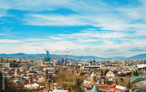 Tbilisi city center aerial view from Narikala Fortress  Georgia