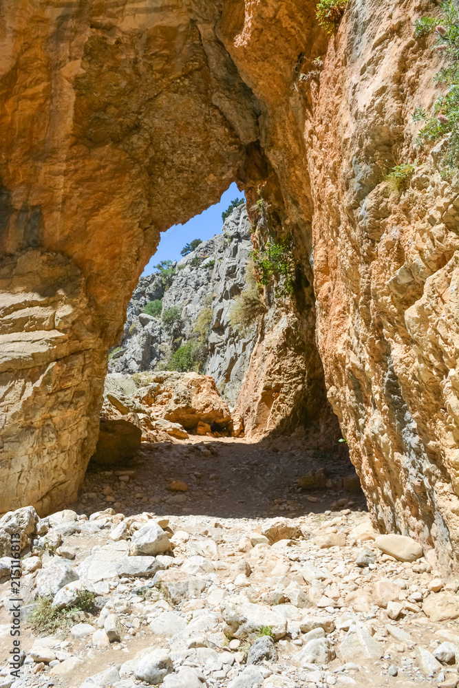 arch in the rock in the Imbros gorge in Crete