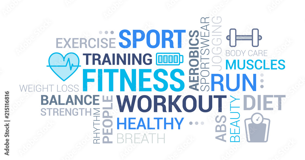 Fototapeta premium Fitness, sport and wellness tag cloud