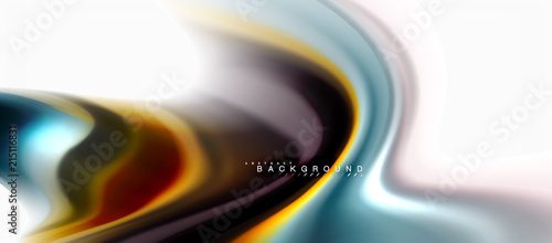 Fluid liquid mixing colors concept on light grey background, curve flow, trendy abstract layout template for business or technology presentation or web brochure cover, wallpaper