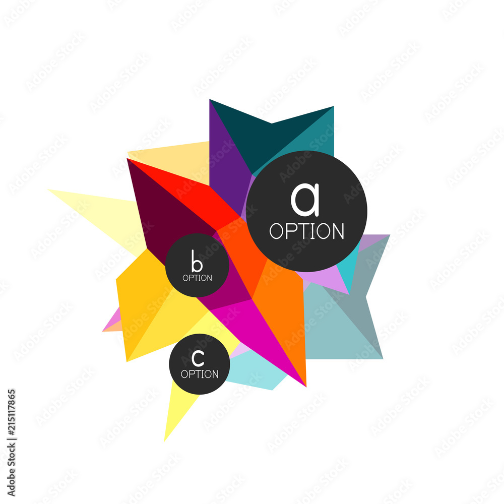 Abstract colorful geometric option infographics design template with sample abc options. Abstract background for business presentation or information banner Abstract colorful geometric option infographics design template with sample abc options. Abstract background for business presentation or information banner