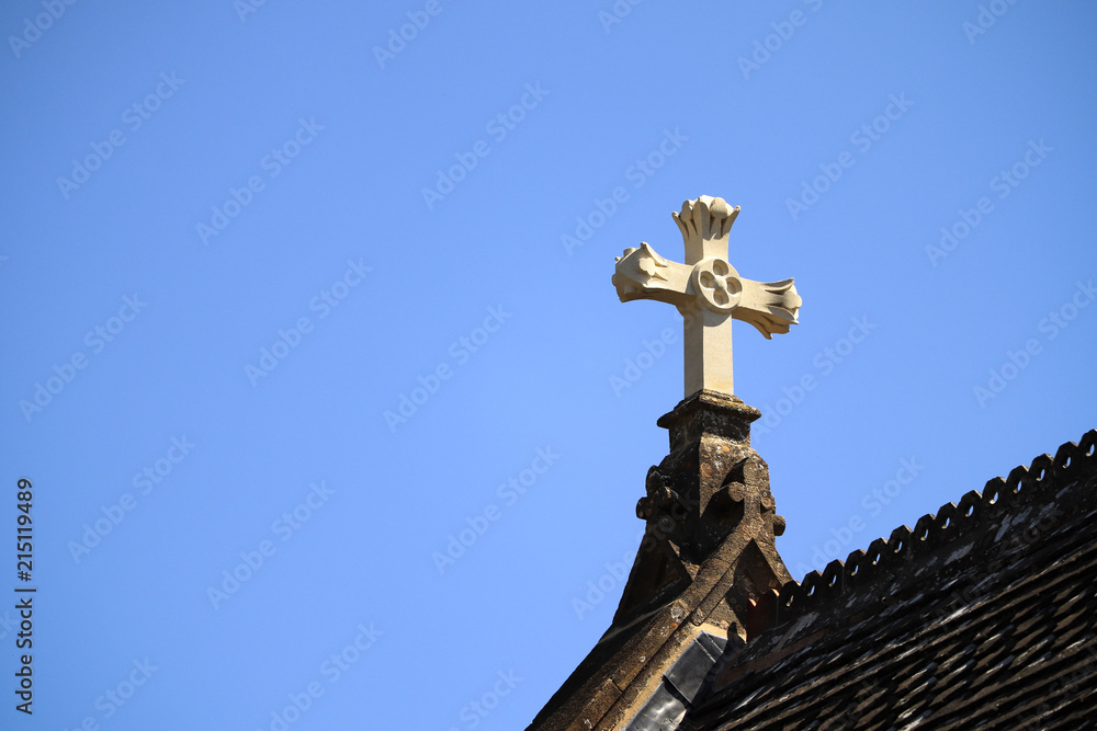 Religious cross on church roof