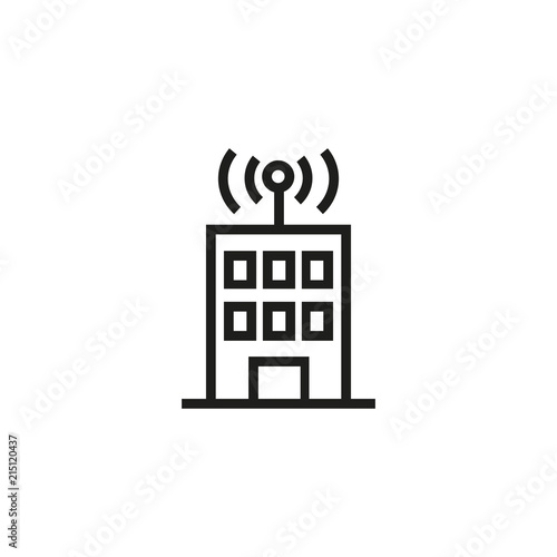 Wi-fi house line icon. Building, antenna, wireless waves. Transmitter concept. Vector illustration can be used for topics like smart home, telecommunication, control