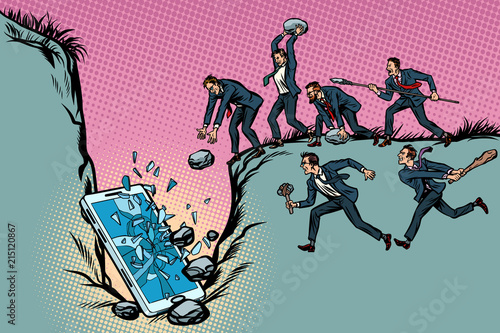 Savages businessmen kill a smartphone. Politics and censorship. 