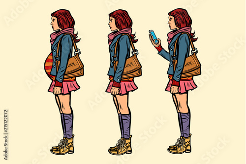 set of teen girl. pregnant and with phone