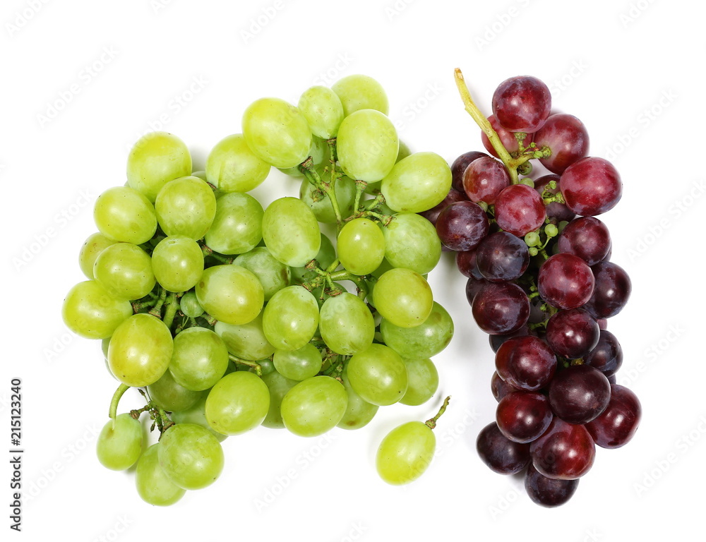 Dark and white grapes, isolated, top view