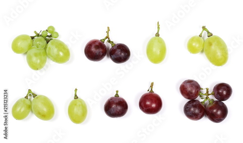 Set dark grapes, isolated on white background, top view