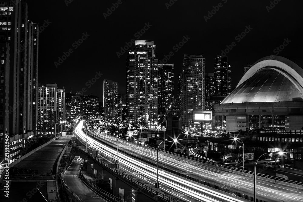 Highway at night in a big city